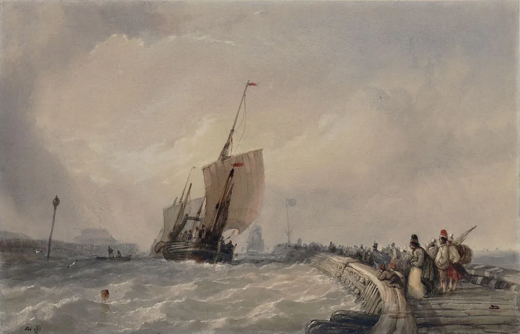 Calais Harbour, by Thomas Sewell Robins, watercolor, 1850