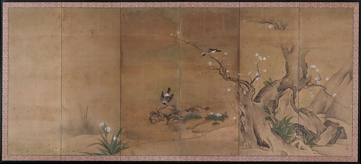 狩野山卜筆四季花鳥図屏風|Birds and Flowers of the Four Seasons, detail
