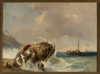 Fishing boat at the seaside, by Eugène Isabey, oil, 1865