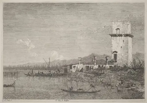La Torre di Malghera, by Canaletto, ink, 1740