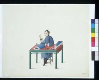 A Stocking Maker, by Puqua, paint, 1790