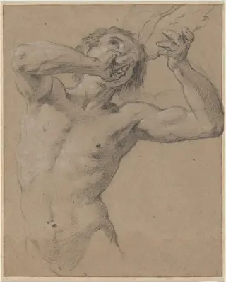 A Triton Blowing a Conch Shell, by Jean-Baptiste Nattier, chalk, 1724