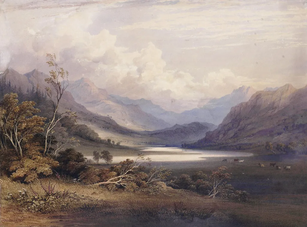 Scene in the English Lake District, by Charles Frederick Buckley, watercolor, 1841