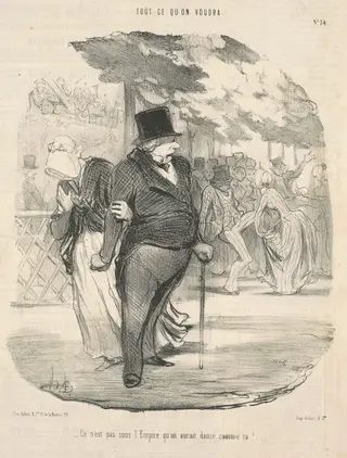 Ce n'est pas sous l"empire qu'on aurait dansé comme ca! ..., by Honoré Daumier, ink, 1849