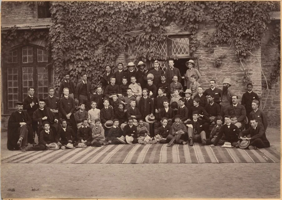 Middle Class Students and Staff, Bishop Cotton School, Shimla (verso), detail