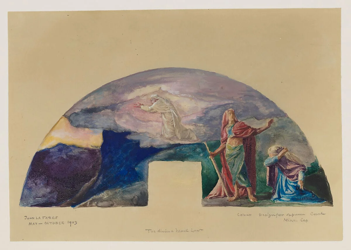 The Moral and Divine Law: Moses Receives the Law on Mount Sinai; Color Study for Mural, Supreme Court Room, Minnesota State Capitol, Saint Paul, detail