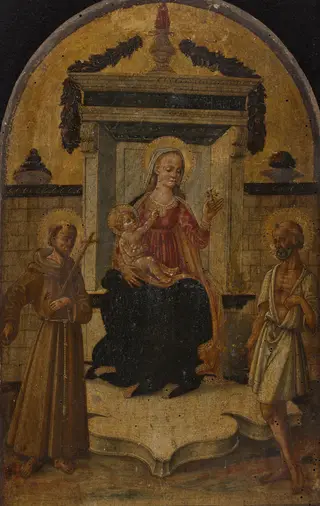 The Virgin and Child Enthroned with St. Francis of Assisi and St. Jerome, by Domenico di Michelino, unspecified, 1464