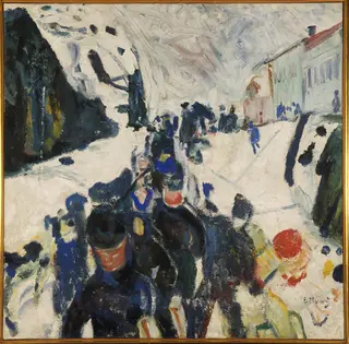 Walking in Snow, by Edvard Munch, oil, 1910