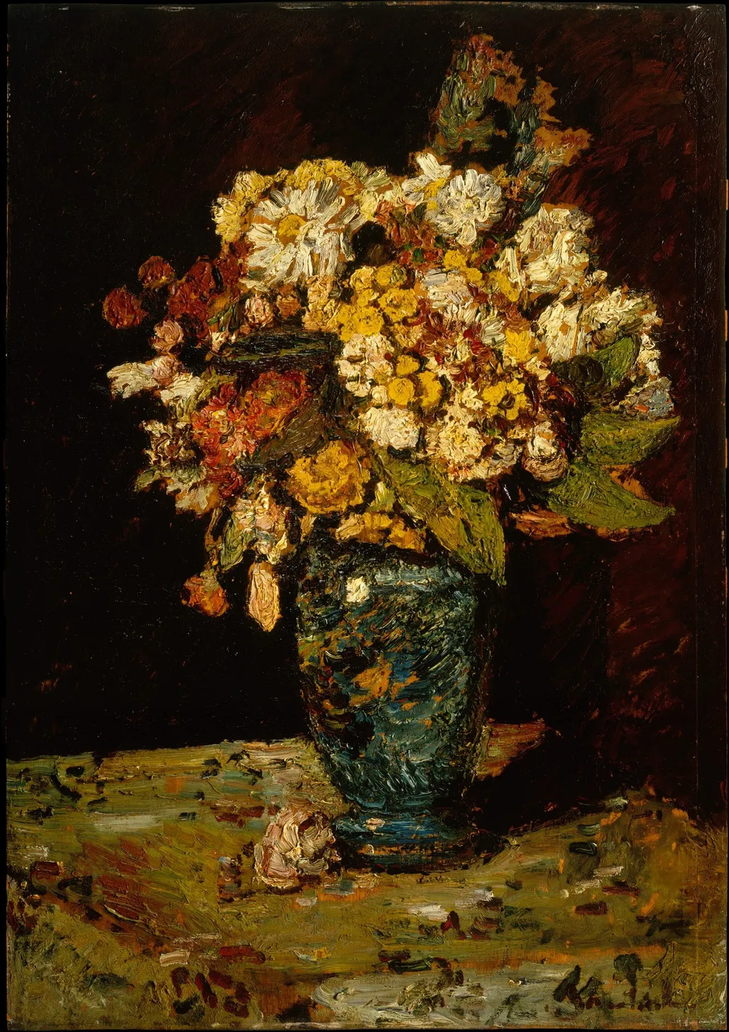 Flowers in a Blue Vase, by Adolphe Joseph Thomas Monticelli, oil