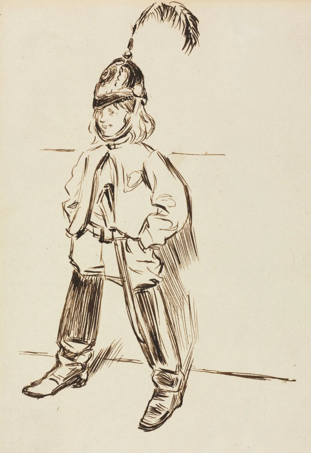 Study of a Child in Helmet and Boots, by Charles Samuel Keene, 1866