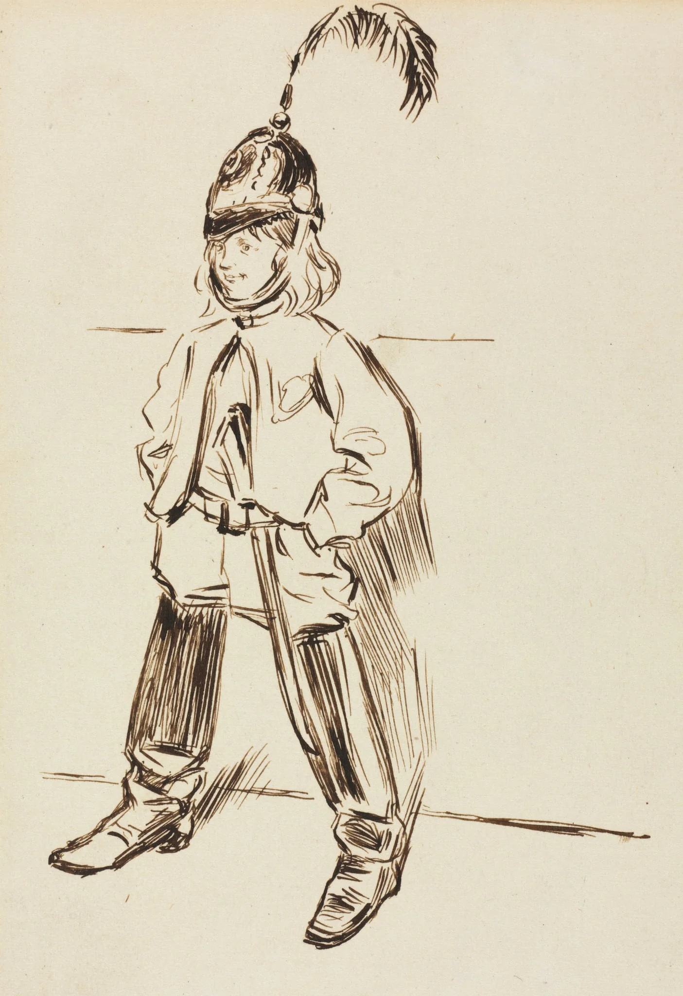 Study of a Child in Helmet and Boots, detail