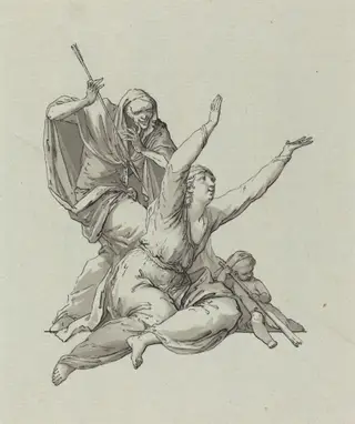 Death Stalking a Woman, by Carl Gotthard Langhans, ink, 1770
