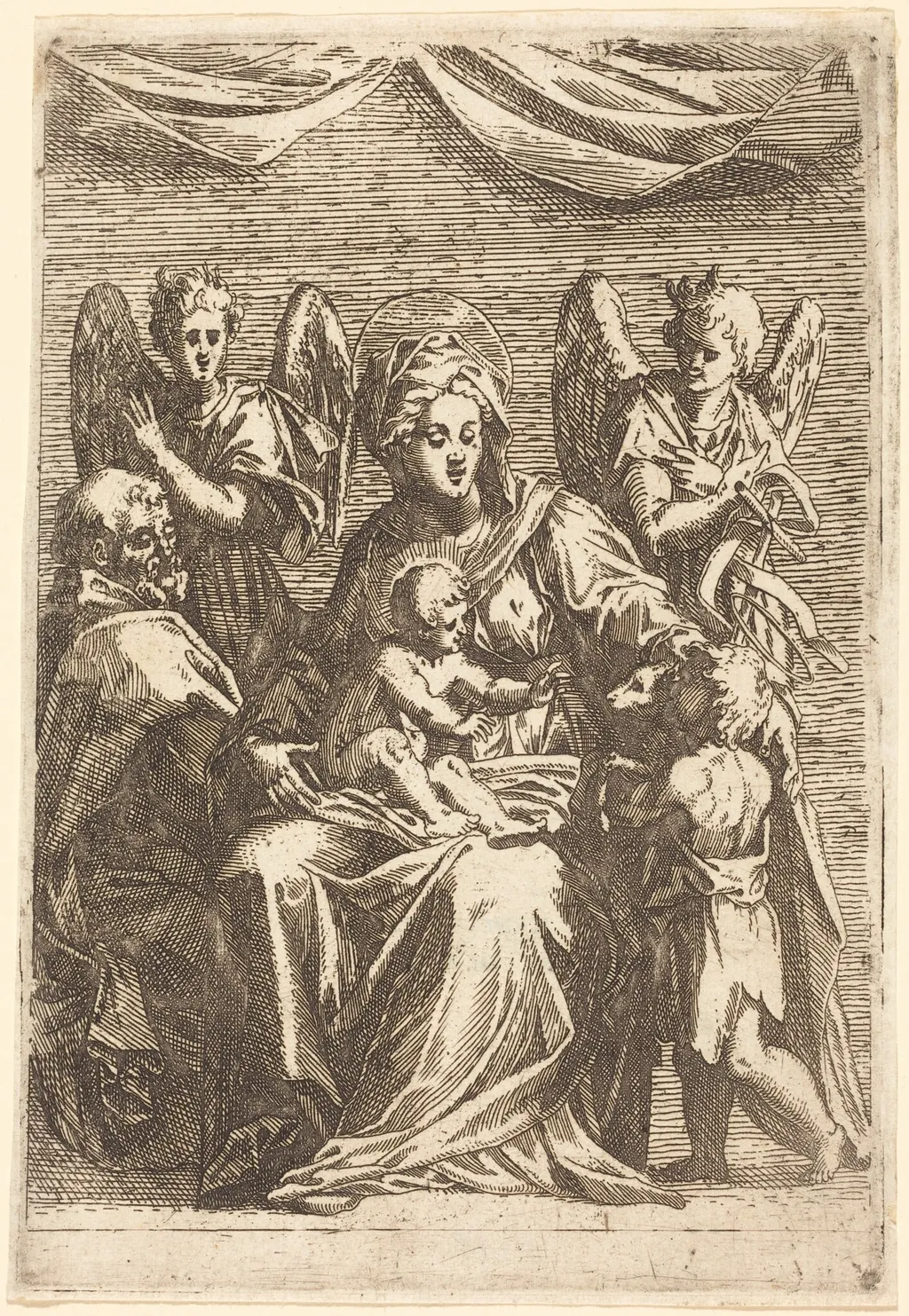The Holy Family with Two Angels, by Jacques Callot, ink, 1614