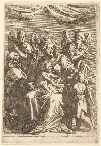 The Holy Family with Two Angels, by Jacques Callot, ink, 1614