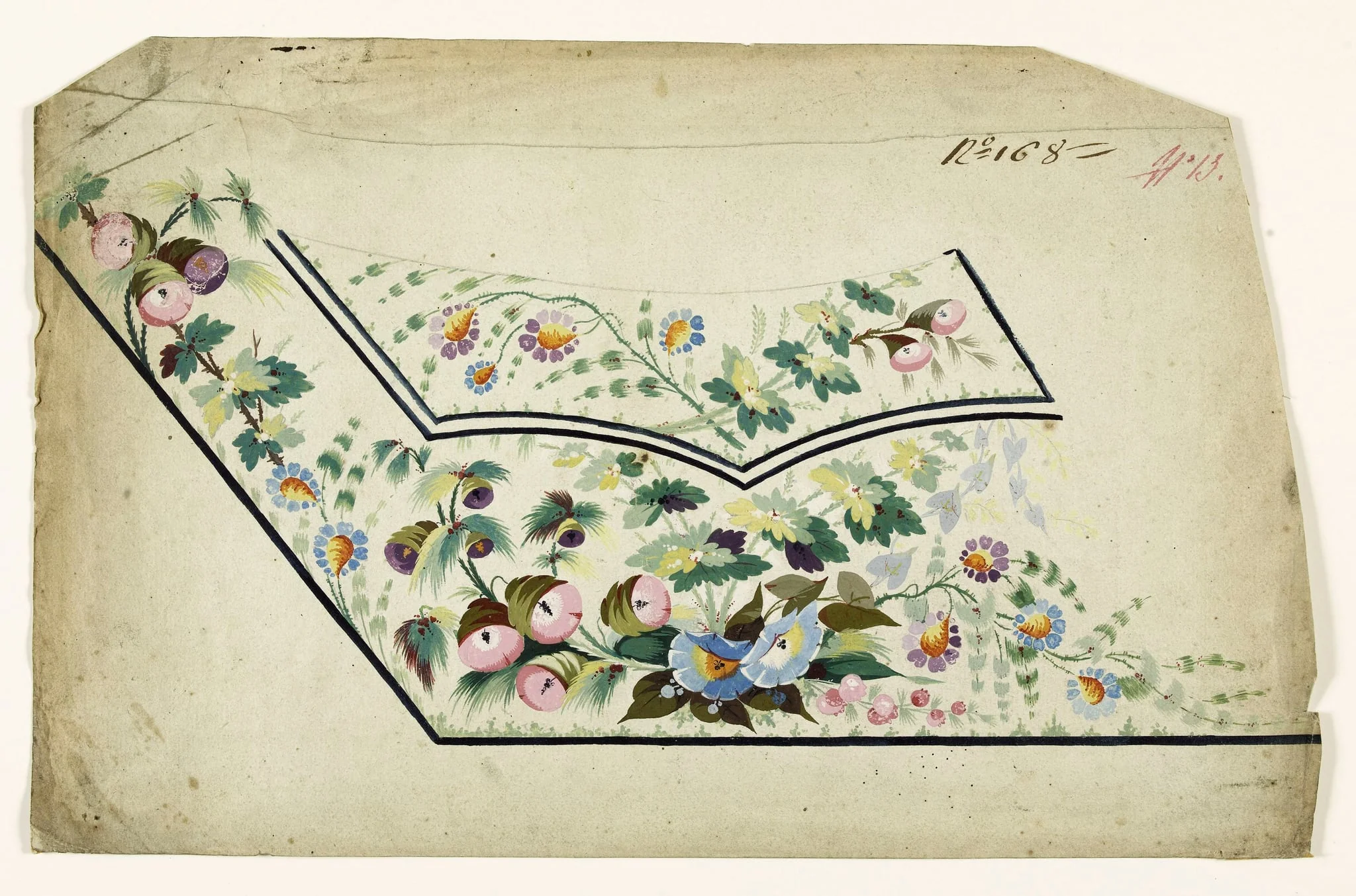 Composition de fleurs sauvages, projets de broderies de gilet, XVIIIème siècle, detail