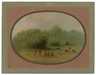Indians and Horses in the Forest, by George Catlin, oil, 1862
