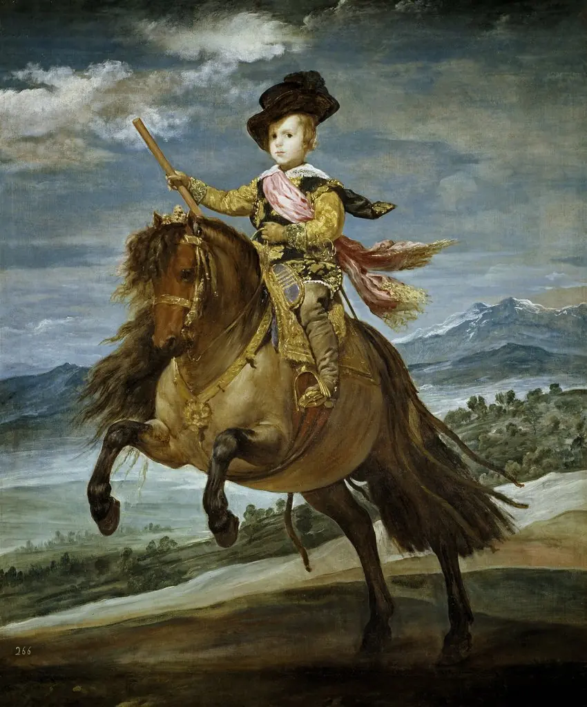 Equestrian Portrait of Prince Balthasar Charles, by Diego Velázquez, oil, 1634