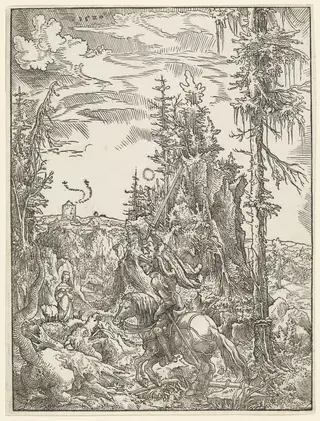 Saint George Killing the Dragon, by Wolf Huber, ink, 1520