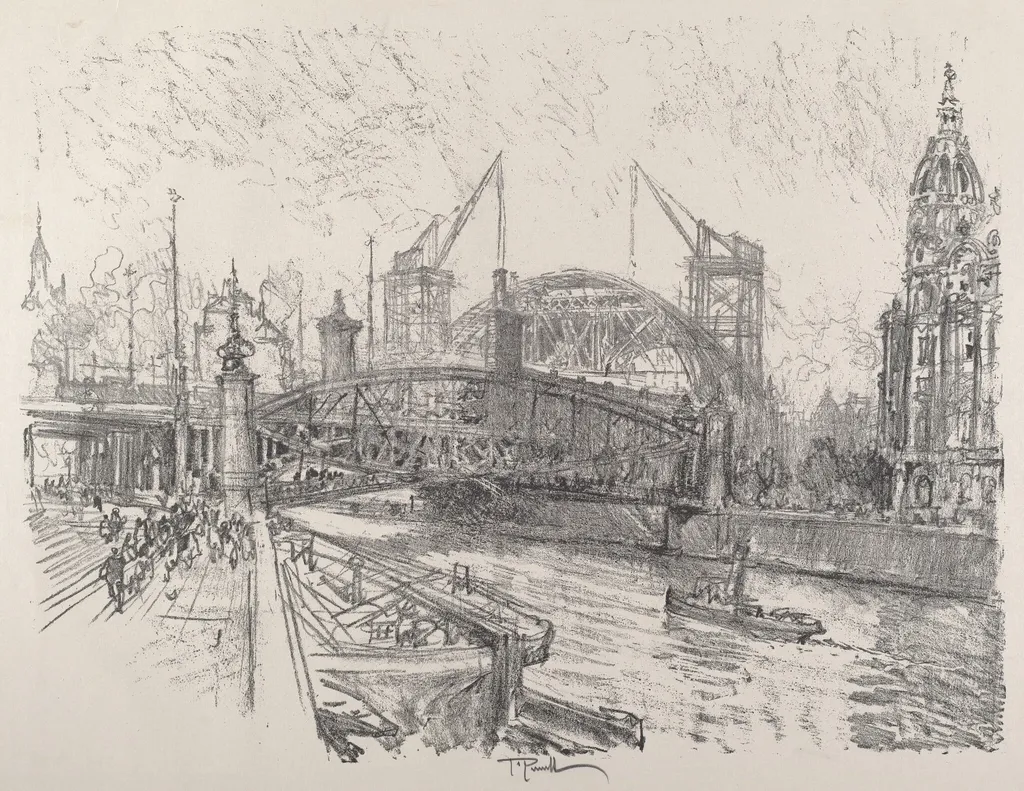 Building the Freidrich-Strasse Station, by Joseph Pennell, ink, 1921