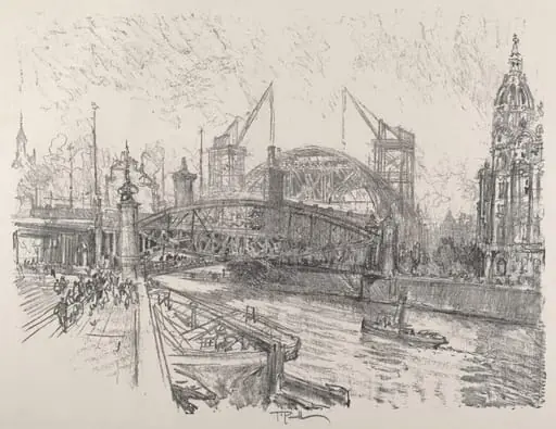 Building the Freidrich-Strasse Station, by Joseph Pennell, ink, 1921