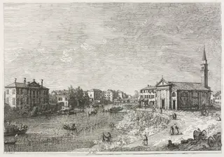 Views:  View of Dolo, A Town on the Brenta, West of Venice, by Canaletto, 1740