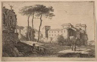 View of the Church "Quattro Santi Coronati", by Herman van Swanevelt, ink, 1628