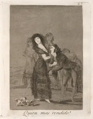Quien mas rendido?  (Which of Them Is the More Overcome?), by Francisco de Goya, ink, 1799