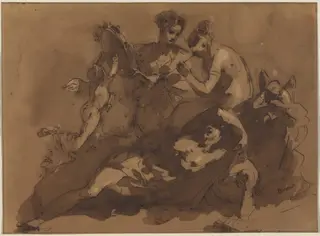 A Mythological Scene with Sea Gods, by Giuseppe Bernardino Bison, ink, 1803