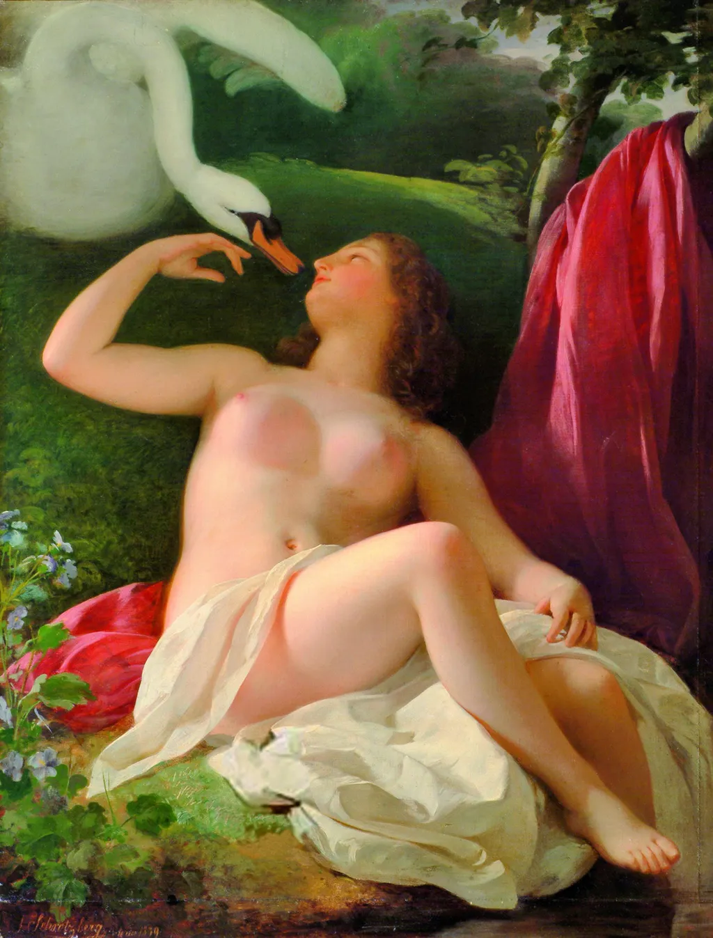 Leda mit dem Schwan, by Franz Schrotzberg, oil, 1839