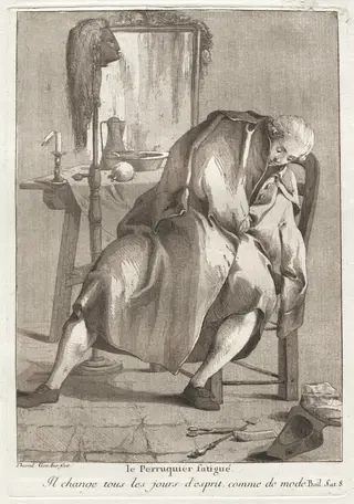 Le Perruquier fatigué (The Tired Wigmaker), by Giovanni David, ink, 1775