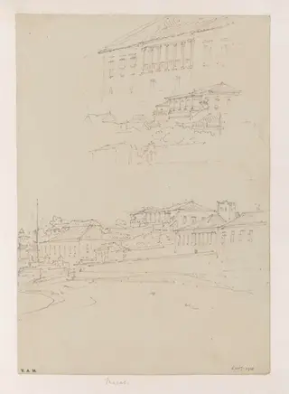 Three drawings of buildings on the Praya Grande, Macau, by George Chinnery, 14