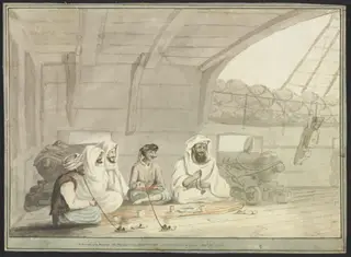 A Scene on board His Majesty's Ship Swiftsure.  off Alexandria in Egypt - Sepr. 10th 1798, by Cooper Willyams, watercolor, 1798