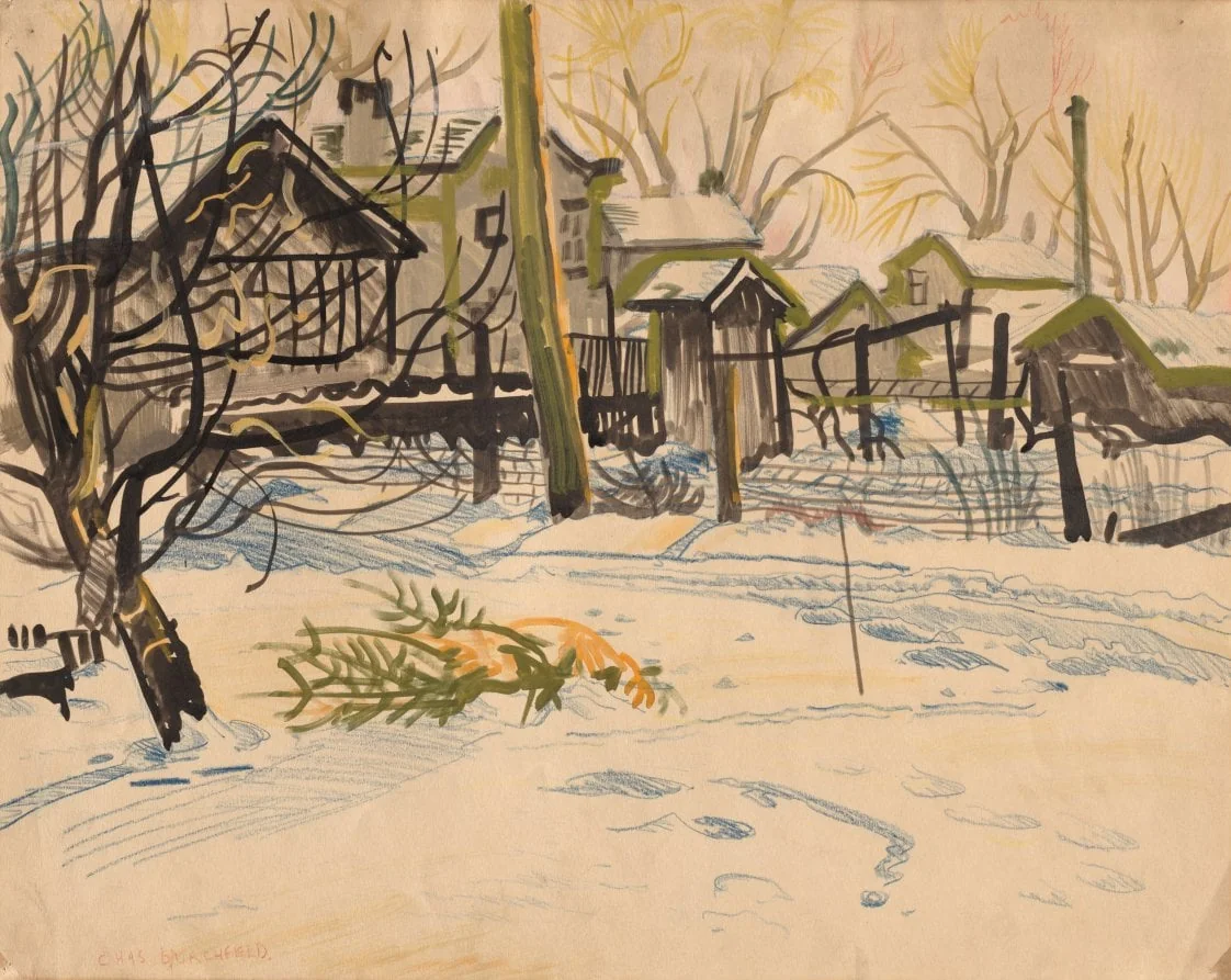 Backyards in Winter (Castoff Christmas Tree), detail