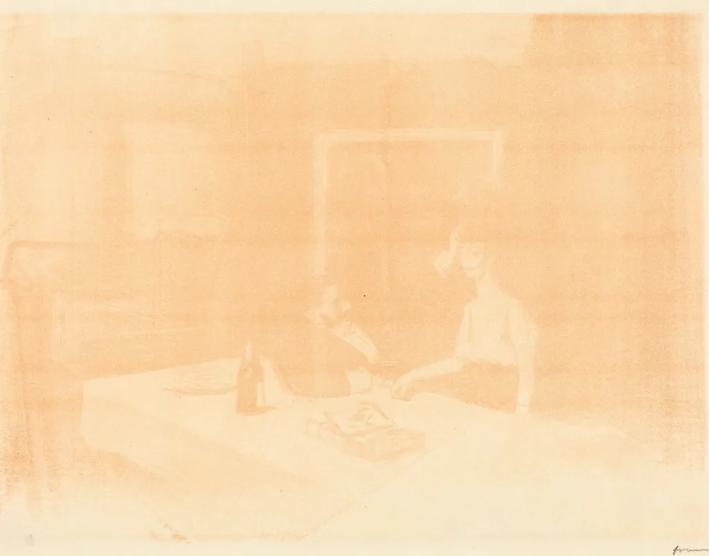 Scène de cabinet particulier (planche en largeur au lavis) (Scene in a Private Room) (horizontal plate), by Jean-Louis Forain, ink, 1895