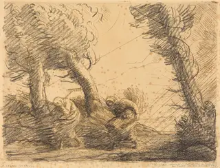 Harvesters Surprised by the Storm (Moissoneuses surprises par l'orage), by Alphonse Legros, crayon, 1874