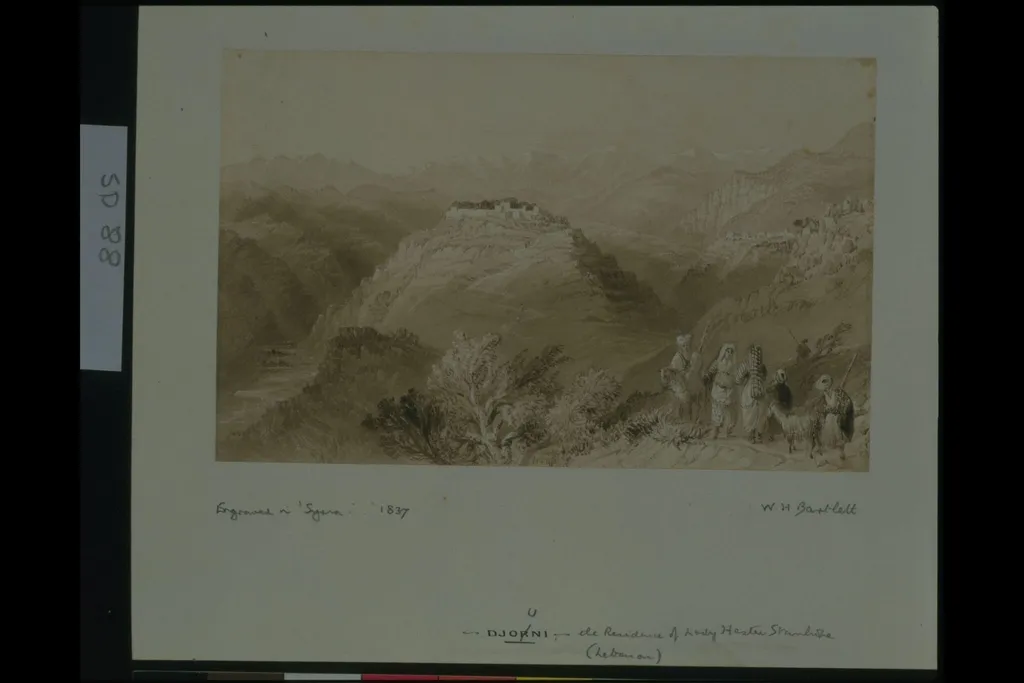 Djouni. The Residence of Lady Hester Stanhope, by William Henry Bartlett, watercolor, 1835