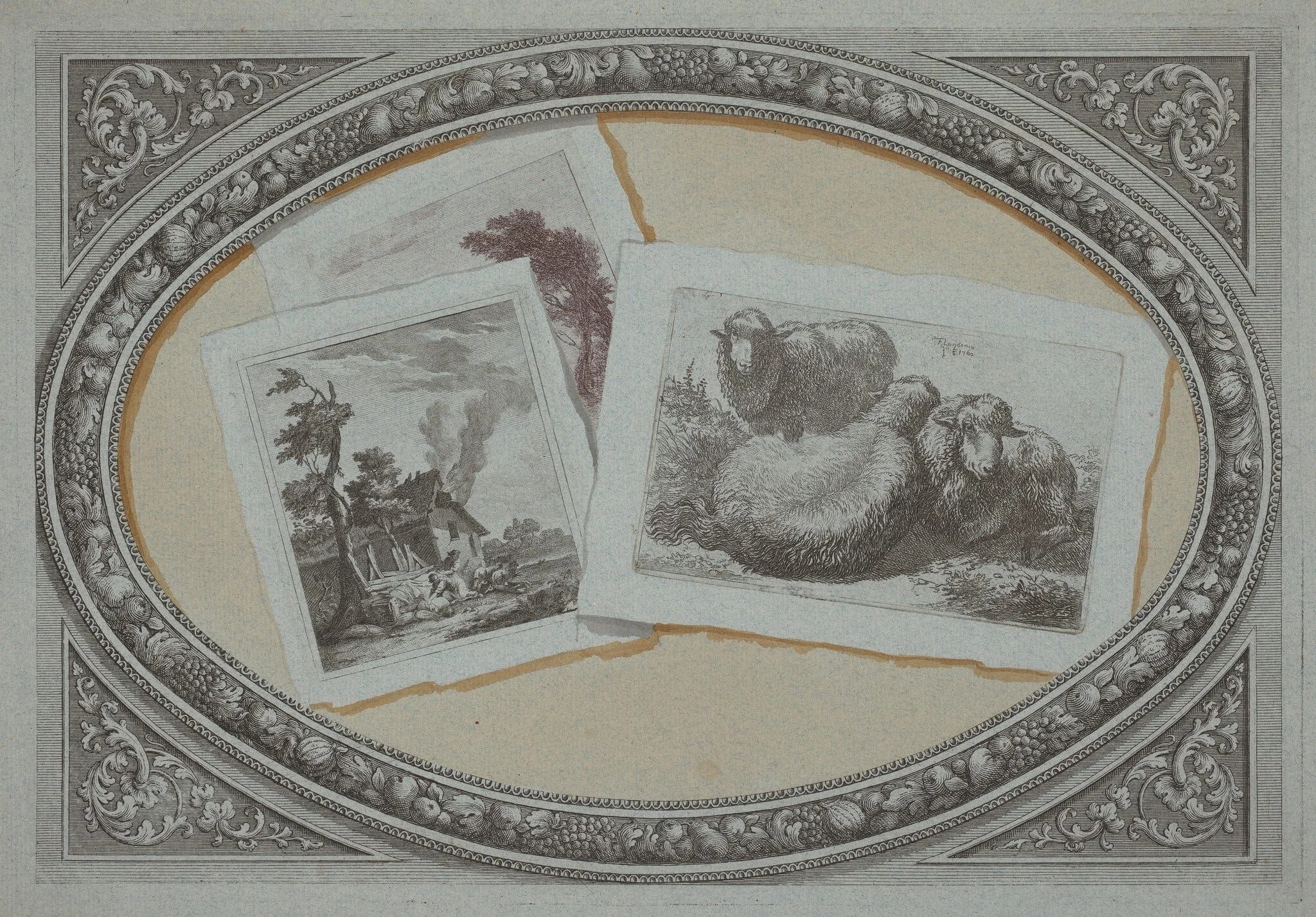 Trompe l'Oeil: Landscapes and Sheep, Using Original Copperplates, detail