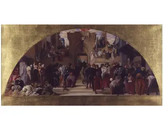 Colour sketch for spirit fresco 'The Arts of Industry as Applied to War', by Frederic, Lord Leighton, oil, 1871