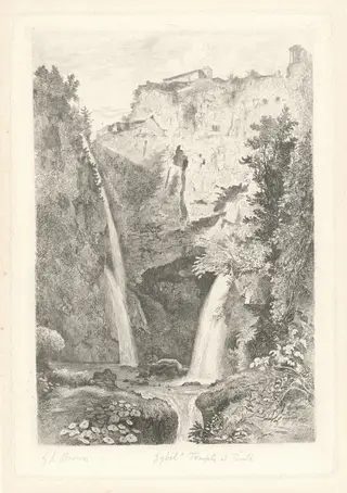 Cascades at Tivoli, by George Loring Brown, ink, 1854