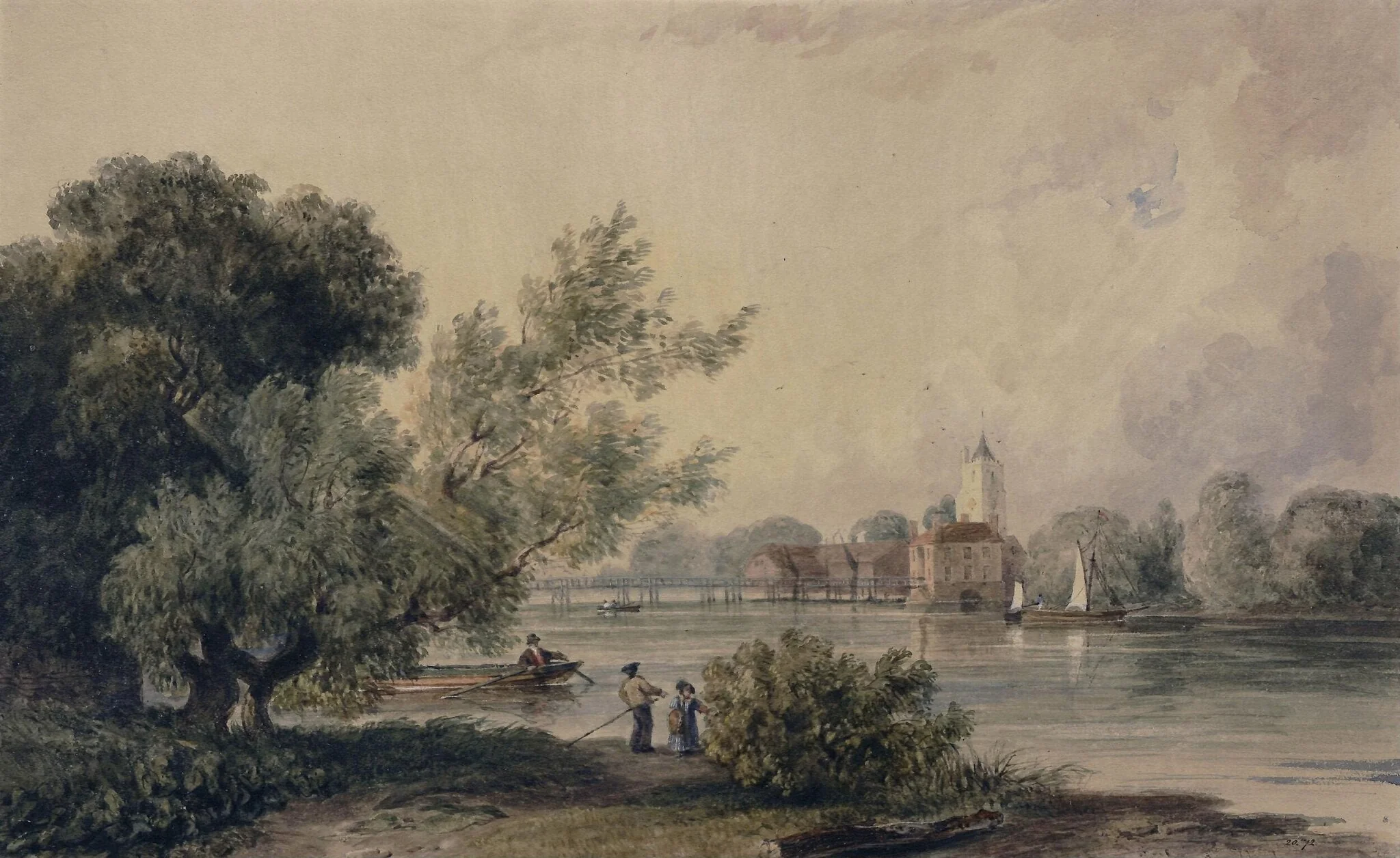 Fulham Church and Putney Old Bridge, detail
