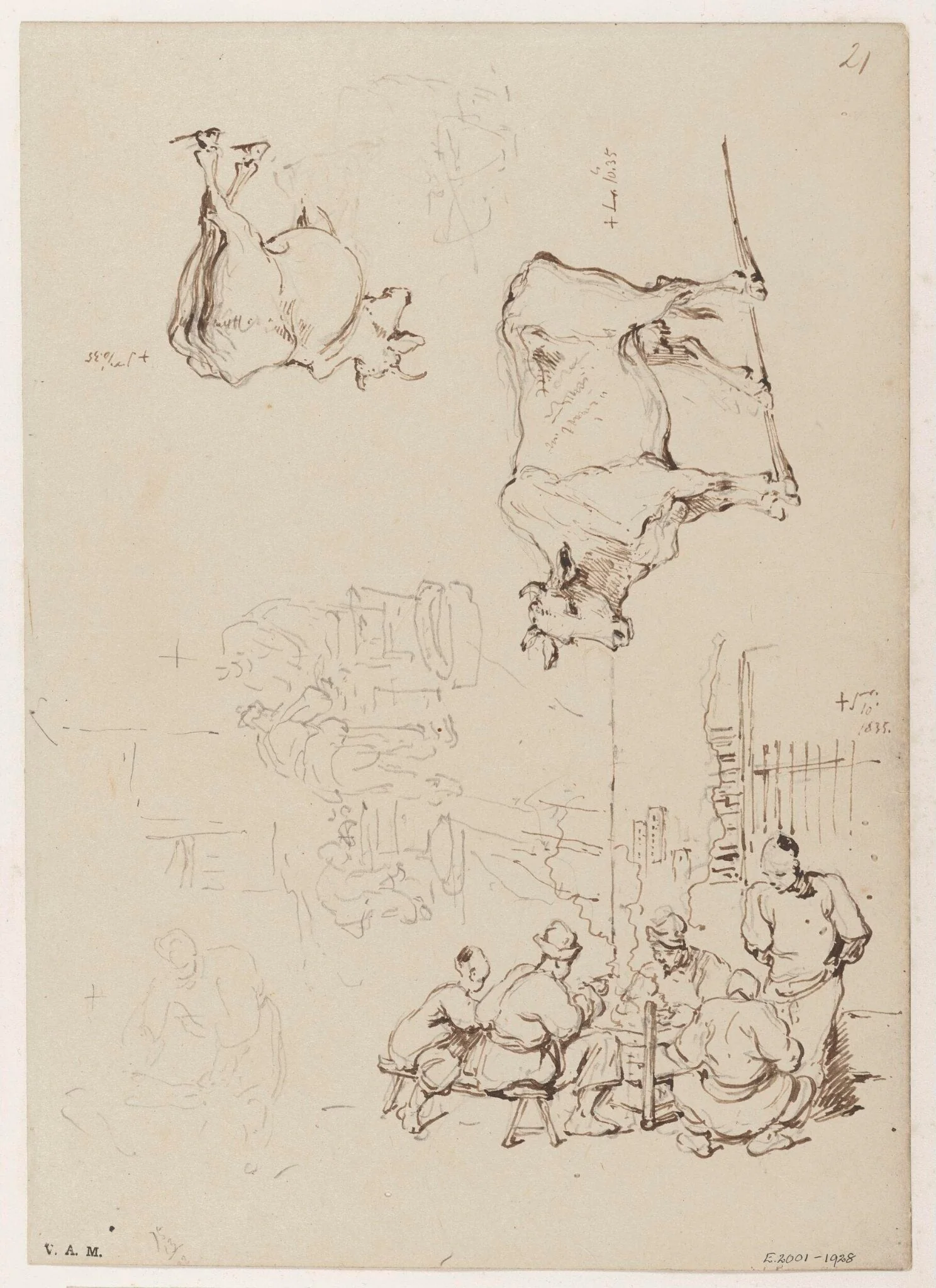 Figures eating at a food stall, detail