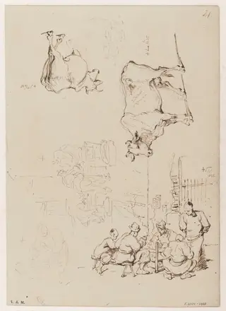 Figures eating at a food stall, by George Chinnery, 6