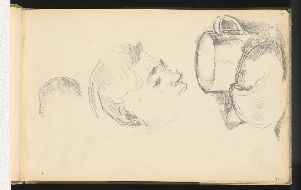 A Head, a Cup, and a Bread Roll, by Paul Cézanne, graphite, 1892
