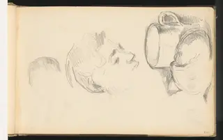 A Head, a Cup, and a Bread Roll, by Paul Cézanne, graphite, 1892