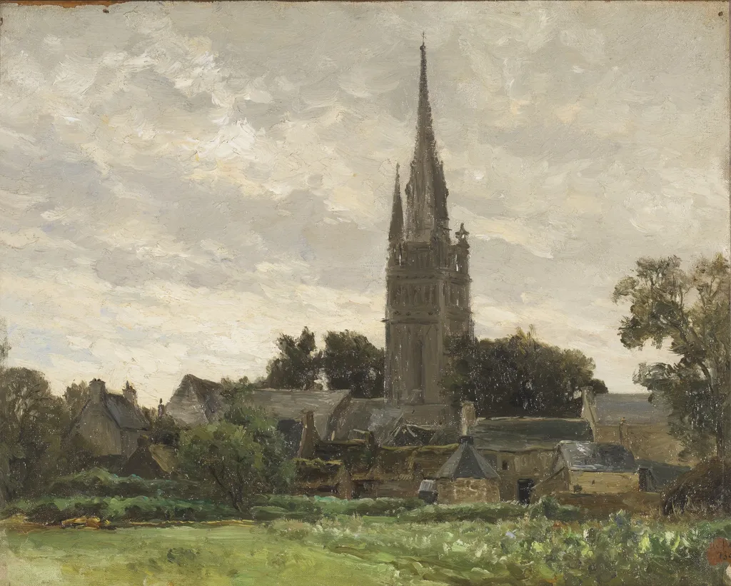 La torre de la iglesia (cercanías de Douarnenez), by Carlos de Haes, oil, 1889