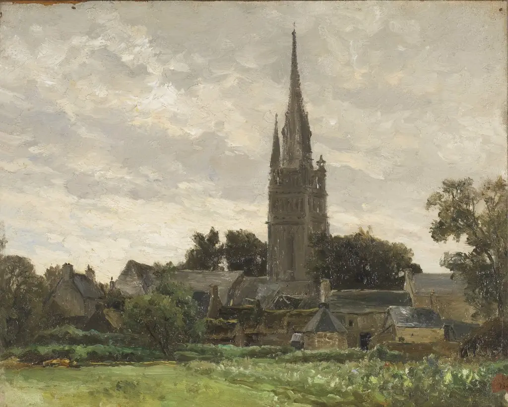 La torre de la iglesia (cercanías de Douarnenez), by Carlos de Haes, oil, 1889