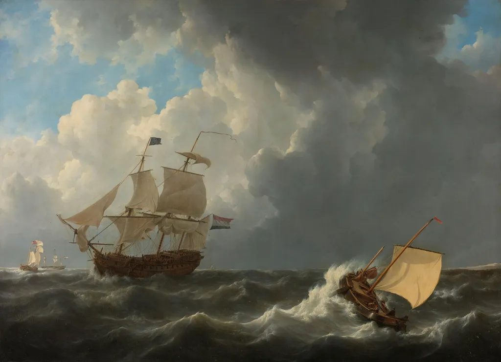 Ships on a Stormy Sea, by Johannes Christiaan Schotel, oil, 1826