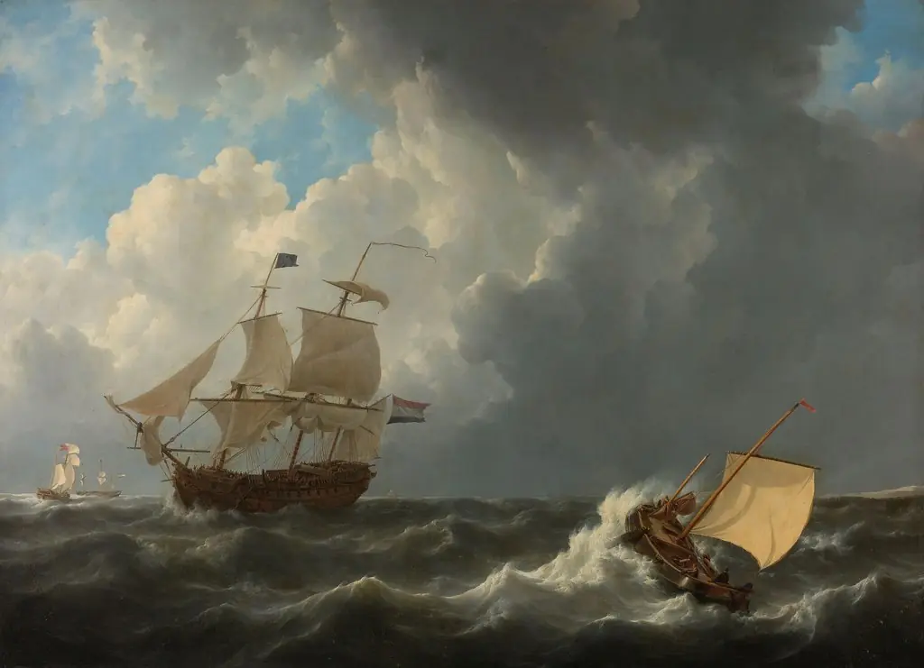 Ships on a Stormy Sea, by Johannes Christiaan Schotel, oil, 1826