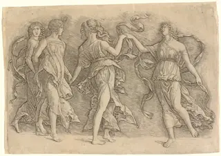 Four Dancing Muses, by Andrea Mantegna, ink, 1497