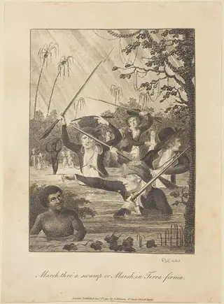 March thro' a swamp or Marsh in Terra-firma, by William Blake, ink, 1793